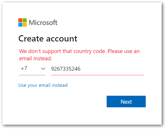 Microsoft no longer supports Russian phone numbers