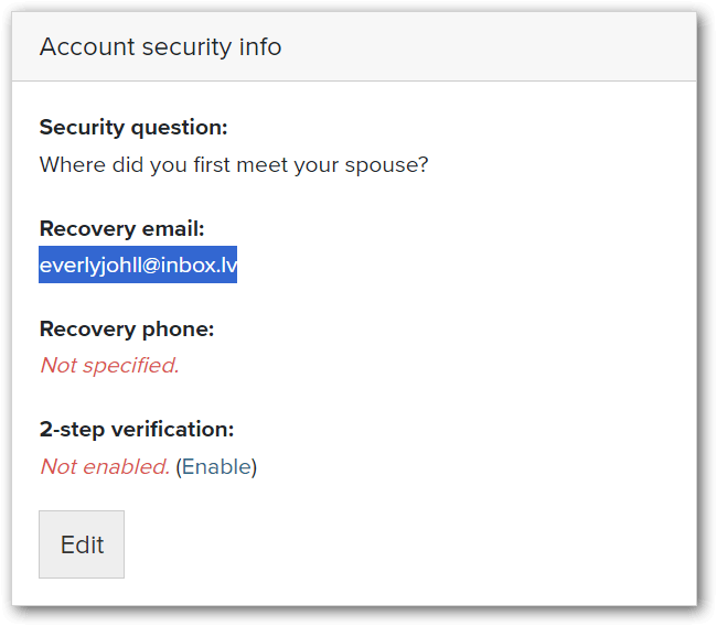 Verified recovery email in Inbox.lv account