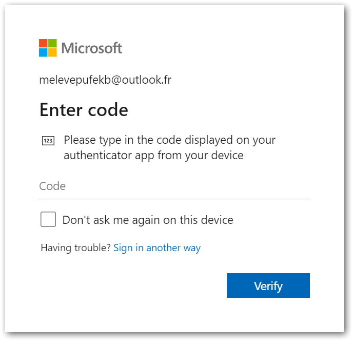 Prompt for TOTP code when logging into Outlook account with two-factor authentication enabled