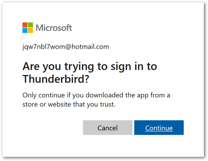 Форма подтверждения генерации OAuth refresh token для аккаунта Outlook