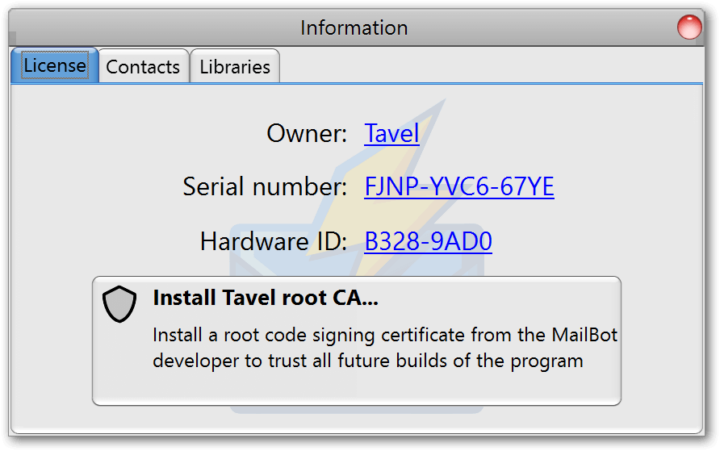 Tavel's code signing root certificate install button