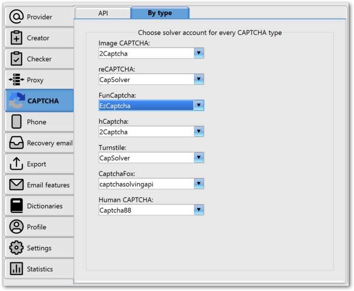 Selecting an account to solve each CAPTCHA type separately Selecting an account to solve each CAPTCHA type separately