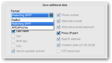 Accounts export format selection