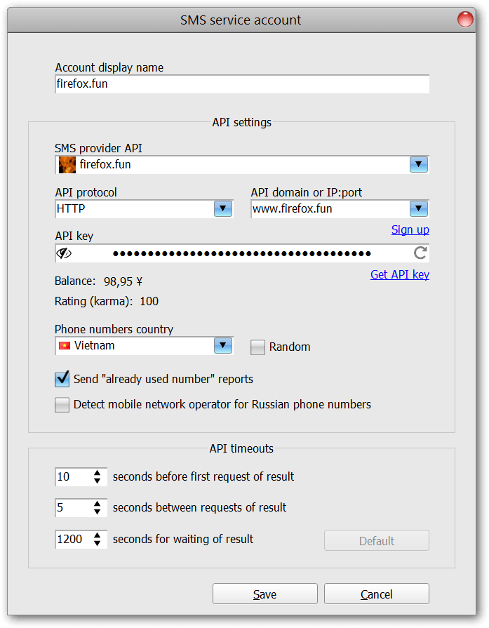 An example of firefox.fun account settings in MailBot