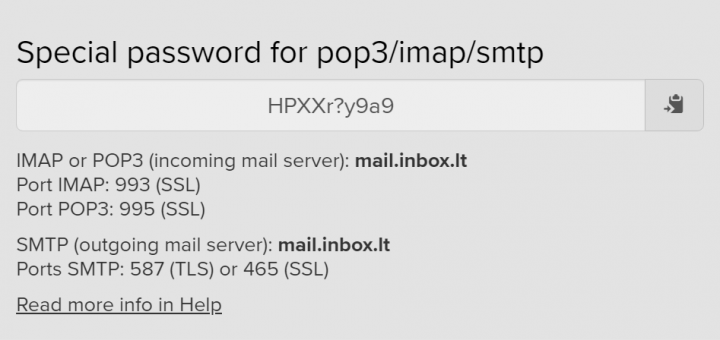 Отдельный пароль для POP3/IMAP/SMTP в аккаунте Inbox.lv