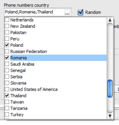 Multiple choice of countries to get a phone number