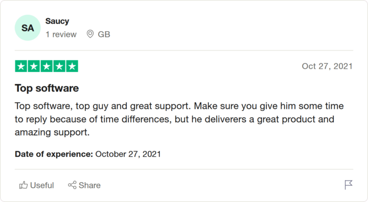 Отзыв Saucy на Trustpilot