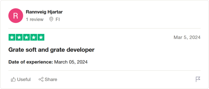 Отзыв Rannveig Hjartar на Trustpilot