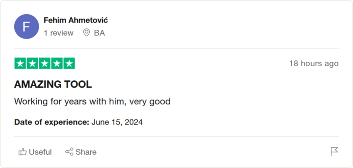 Отзыв Fehim Ahmetović на Trustpilot