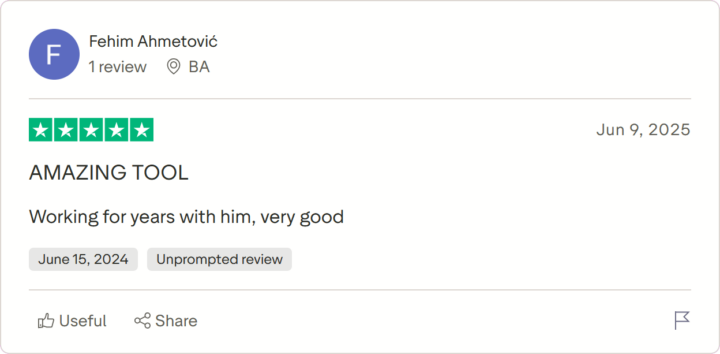 Отзыв Fehim Ahmetović на Trustpilot