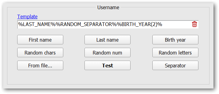 Username template constructor interface
