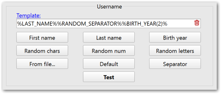 Username template constructor interface